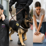 Security guard in training with K9 unit and first aid session in Brisbane, QLD
